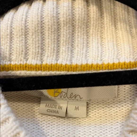 Boden Cream Sweater with Navy and Gold Stripes - Picture 2 of 2
